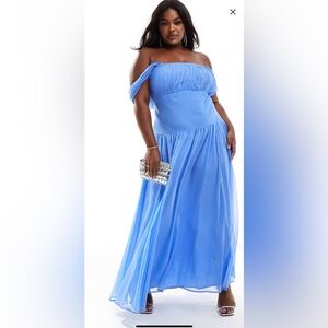 ASOS curve draped off the shoulder drop waist maxi dress